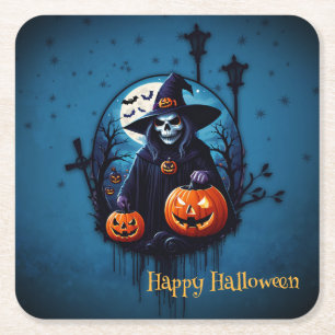Dessous-de-verre Carré En Papier Une scène d'Halloween éffrayante