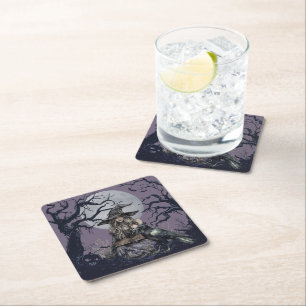 Dessous-de-verre Carré En Papier Une sorcière sinistante qui jette un sort dans une