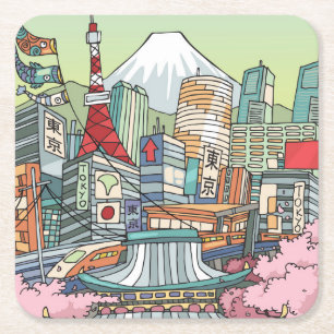 Dessous-de-verre Carré En Papier Une vue de Tokyo