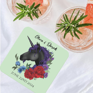 Dessous-de-verre Carré En Papier Unicorne noire violet Fleurs de Sage Rouge