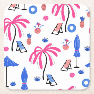 Dessous-de-verre Carré En Papier Vacances d'été : Palm Trees Ananas Motif