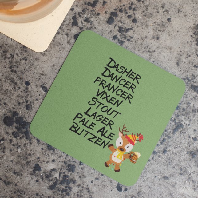 Dessous-de-verre Carré En Papier Vacances Reindeer Bière Boissons Drôle Noël (Créateur téléchargé)