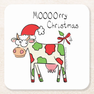 Dessous-de-verre Carré En Papier Vache drôle dessin animé Noël vacances