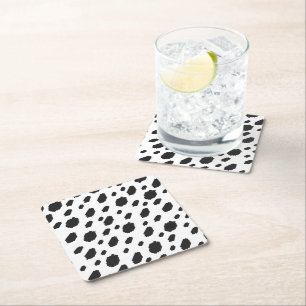 Dessous-de-verre Carré En Papier Vache Taches Noires et Blanches Fourrure