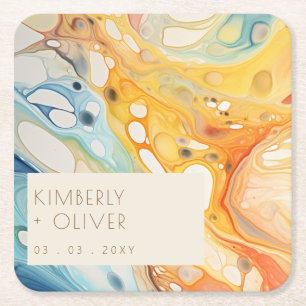 Dessous-de-verre Carré En Papier Vagues de mer Abstraite et pierres de sable Mariag