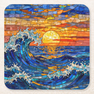 Dessous-de-verre Carré En Papier Vagues océaniques côtières océaniques Coucher de s