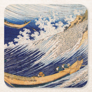 Dessous-de-verre Carré En Papier Vagues océaniques Hokusai Bateaux en mer