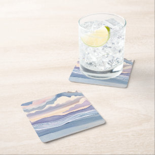 Dessous-de-verre Carré En Papier Vagues océaniques rêveuses Aquarelle
