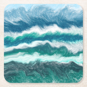 Dessous-de-verre Carré En Papier Vagues turquoise et bleu océan