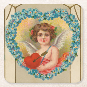 Dessous-de-verre Carré En Papier Valentine vintage, Stecher Litho Company, vers 191