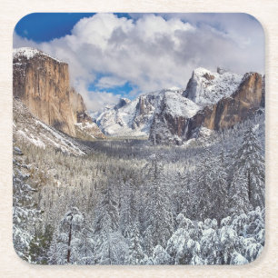 Dessous-de-verre Carré En Papier Vallée de Yosemite dans la neige