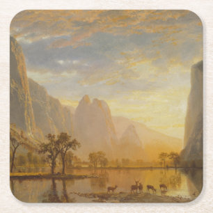 Dessous-de-verre Carré En Papier Vallée du Yosemite (1864) - Albert Bierstadt