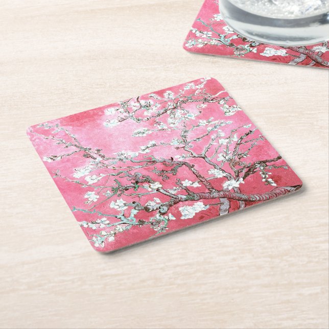 Dessous-de-verre Carré En Papier Van Gogh Almond Blossoms rose Bleu (Incliné)