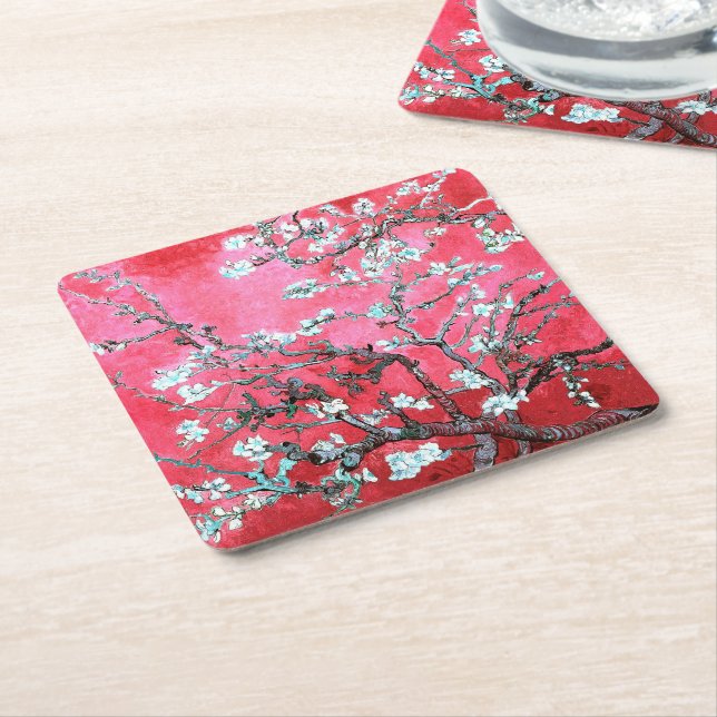 Dessous-de-verre Carré En Papier Van Gogh Almond Blossoms Rouge bleu (Incliné)