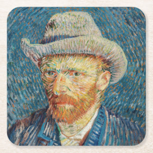 Dessous-de-verre Carré En Papier Van Gogh - Autoportrait au chapeau de feutre gris