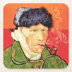 Dessous-de-verre Carré En Papier Van Gogh - Autoportrait avec l'oreille bandée et p