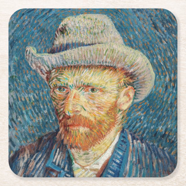 Dessous-de-verre Carré En Papier Van Gogh - Autoportrait avec un Casquette gris (Devant)