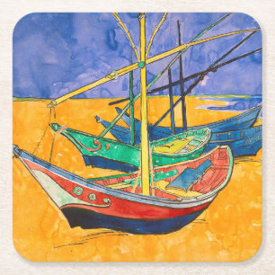 Dessous-de-verre Carré En Papier Van Gogh Bateaux Plage impressionniste