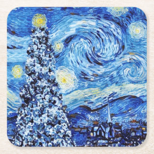 Dessous-de-verre Carré En Papier Van Gogh - La nuit étoilée - Noël blanc