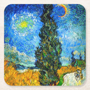 Dessous-de-verre Carré En Papier Van Gogh Road avec Cypress et Star