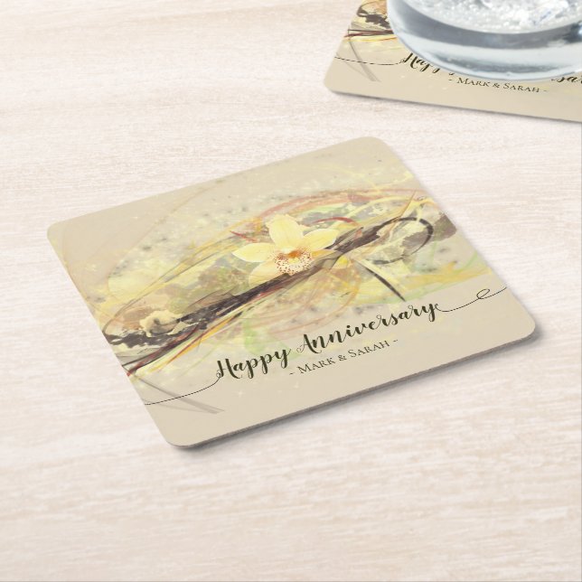 Dessous-de-verre Carré En Papier Vanilla Orchid Flower Abstract Art Calligraphy (Incliné)