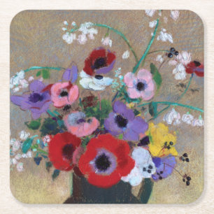 Dessous-de-verre Carré En Papier Vase aux fleurs mixtes, Redon