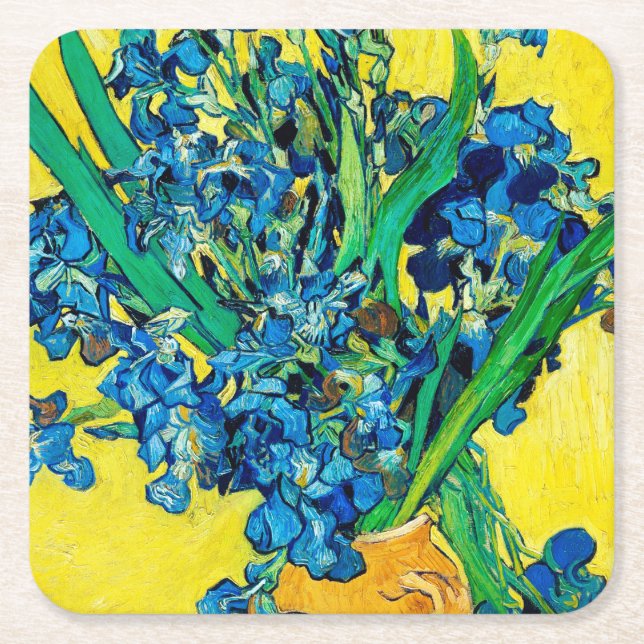 Dessous-de-verre Carré En Papier Vase avec Irises, Van Gogh (Devant)