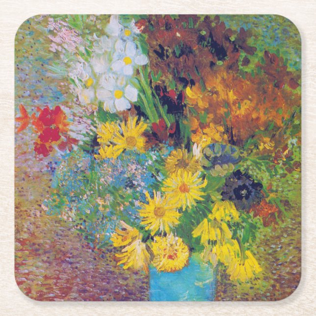 Dessous-de-verre Carré En Papier Vase avec marguerites et anémones, Van Gogh (Devant)