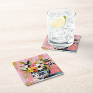 Dessous-de-verre Carré En Papier Vase de fleurs coloré et vibrant