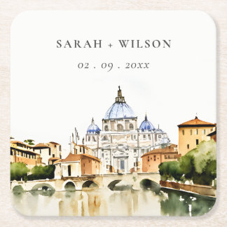 Dessous-de-verre Carré En Papier Vatican Rome Italie Aquarelle Paysage Mariage