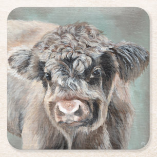 Dessous-de-verre Carré En Papier Veau des Highlands écossais sur fond vert