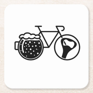 Dessous-de-verre Carré En Papier Vélo avec verre à bière. Icône d'ouvre-bouteille