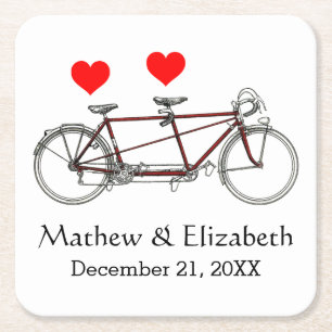 Dessous-de-verre Carré En Papier Vélo tandem vintage mignon sur mesure pour mariage