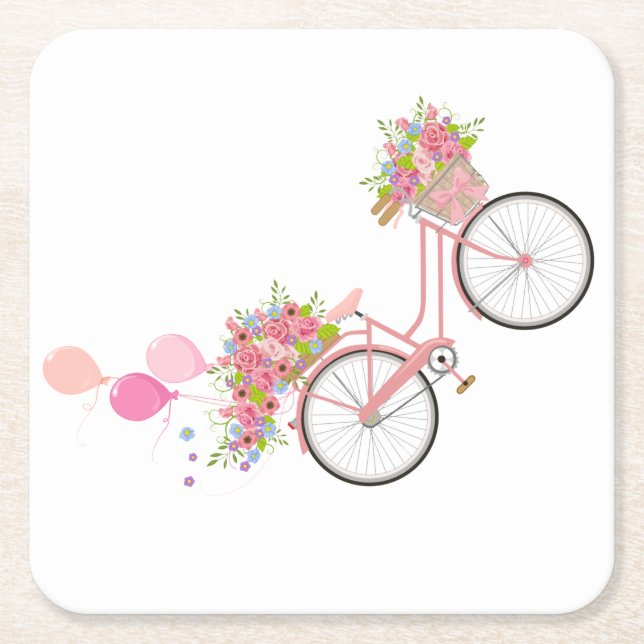 Dessous-de-verre Carré En Papier Vélo Whimsical Rose (Devant)