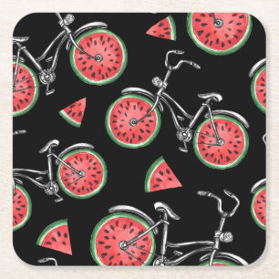 Dessous-de-verre Carré En Papier Vélos à roue de pastèque, motif d'été.