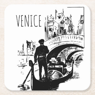 Dessous-de-verre Carré En Papier Venice Italie Gondola Black and White Drink Dessou