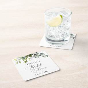 Dessous-de-verre Carré En Papier Verdure, Eucalyptus Feuilles, Boho, Fête des marié