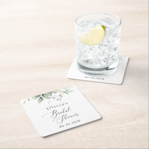 Dessous-de-verre Carré En Papier Verdure, Eucalyptus Feuilles, Boho, Fête des marié