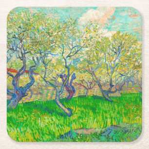 Dessous-de-verre Carré En Papier Verger en fleurs de Vincent van Gogh