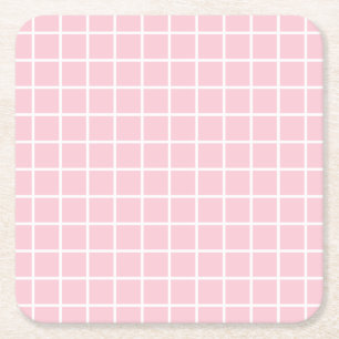 Dessous-de-verre Carré En Papier Vérification Minimaliste Grille Bébé Rose Et Blanc