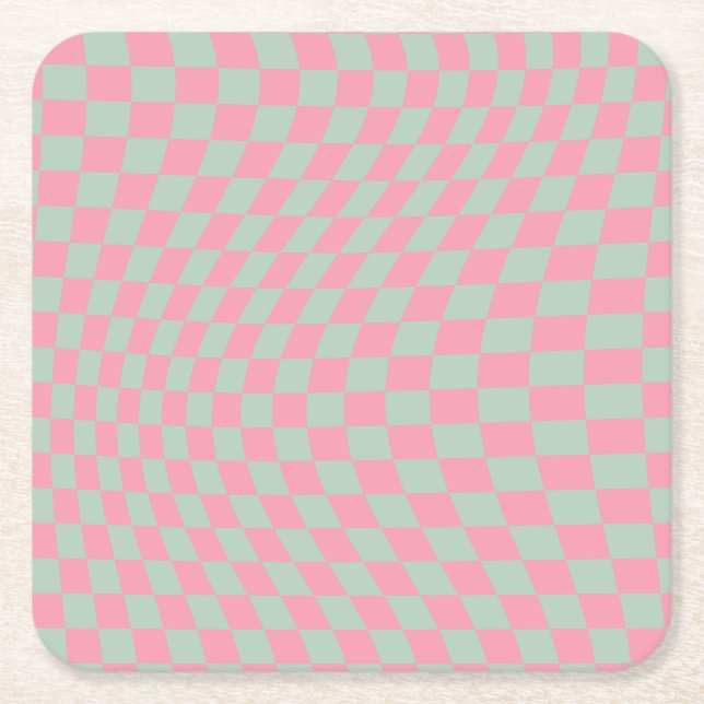 Dessous-de-verre Carré En Papier Vérifier Motif Mint Vert Et Rose Checkerboard (Devant)