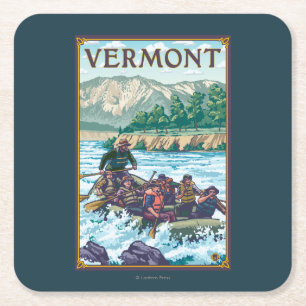Dessous-de-verre Carré En Papier VermontRiver transportant la scène par radeau