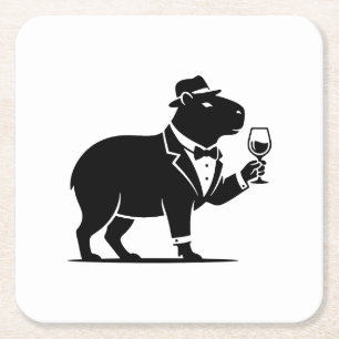 Dessous-de-verre Carré En Papier Verre à vin capybara drôle minimaliste moderne
