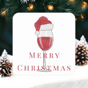 Dessous-de-verre Carré En Papier Verre à vin Chapeau de Père Noël Joyeux Noël