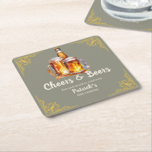 Dessous-de-verre Carré En Papier Verre Bouteille Cheers and Beers 50e Anniversaire