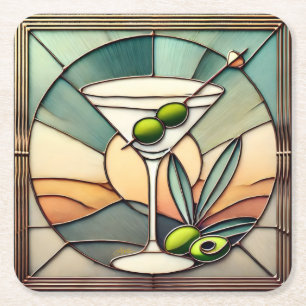 Dessous-de-verre Carré En Papier Verre teinté du milieu du siècle 2 Martini olive