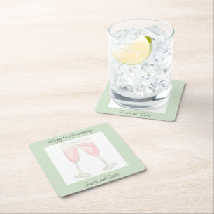 Dessous-de-verre Carré En Papier Verres à champagne remplis de vin rosé aquarelle