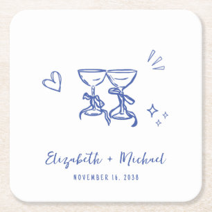 Dessous-de-verre Carré En Papier Verres à vin bleus dessinés à la main de manière f