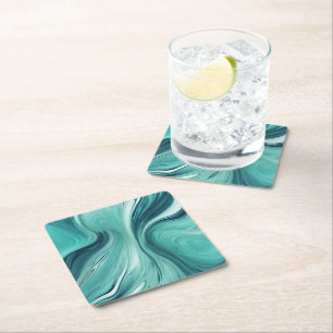 Dessous-de-verre Carré En Papier Versement de liquide sarcelle vert abstrait modern