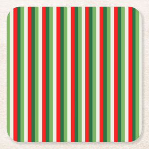 Dessous-de-verre Carré En Papier Vert, blanc étoile et trèfle rouge rayures fines